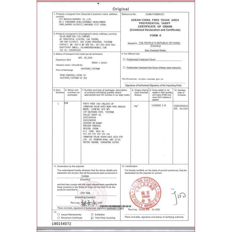 Điện năng lượng mặt trời gold 165 giay cn canadian.